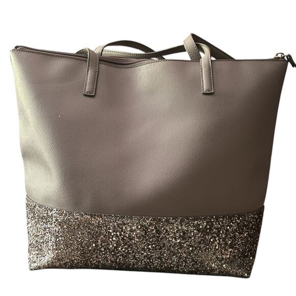 Kate Spade Greta Court Glitter Penny Saffiano Leather Tote Gray & Gold WKRU5613 - Picture 4 of 10